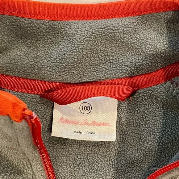 Hanna Andersson Fleece Jacket Boys 4 100 cm Girls Zip Front Antwerp Grey Rust - Picture 2 of 3